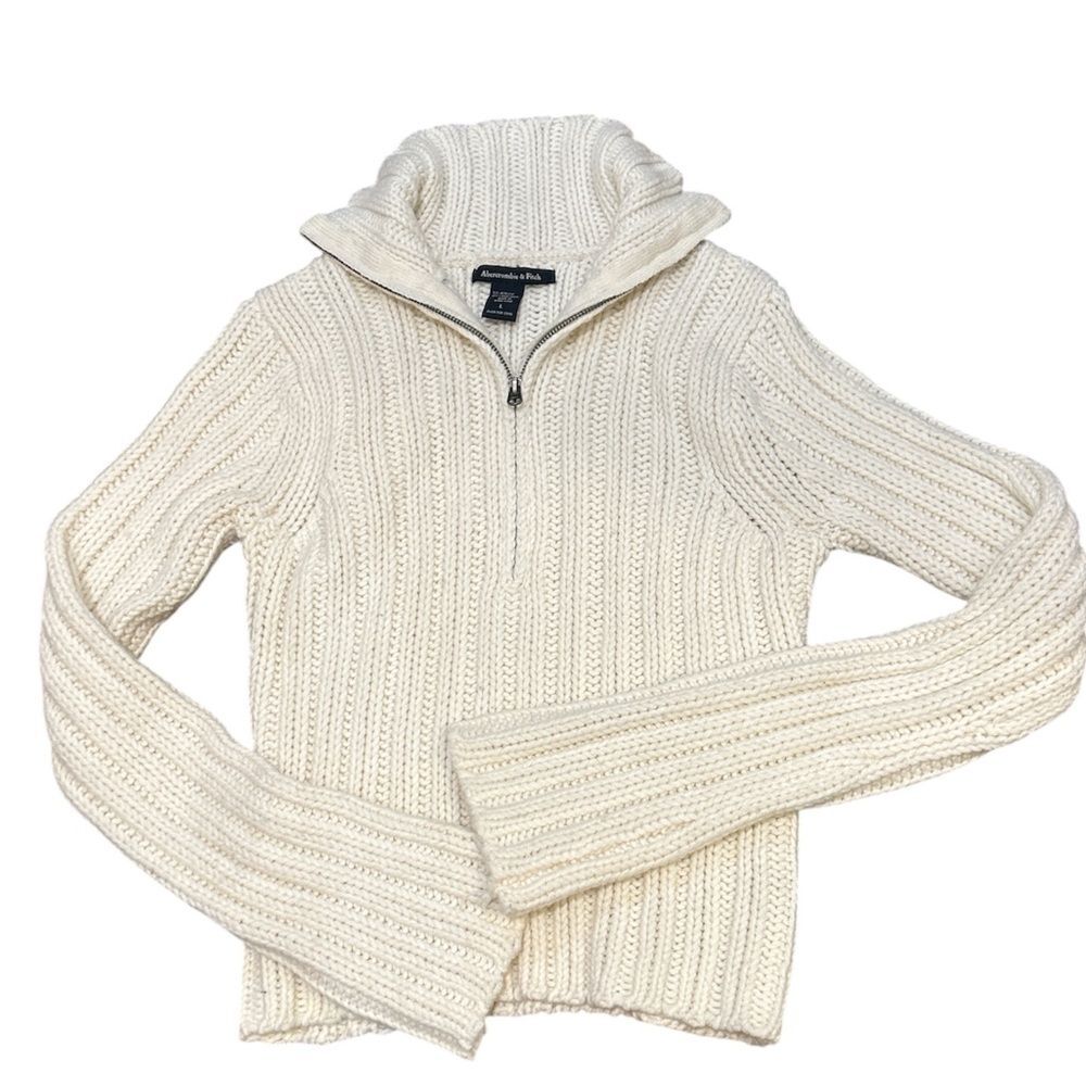 Vtg Abercrombie & Fitch Y2K Cable Knit Sweater Crew Neck Lambswool *stain